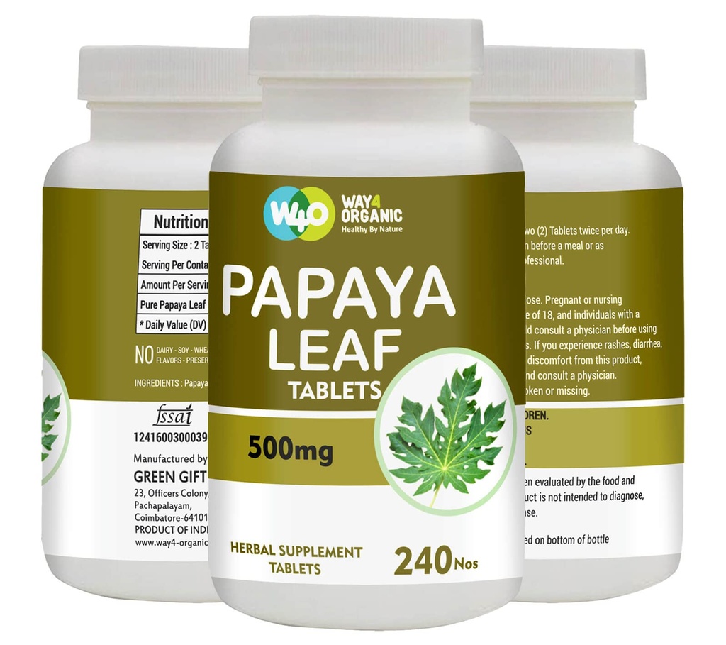 Capsules d'extraits de feuilles de papaye (comprimés) - 500 mg 240 pilules, soutient l'immunité et la digestion des plaquettes - 60 jours d'approvisionnement