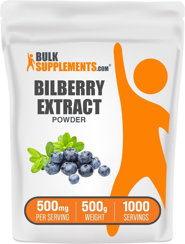 BulkSupplements.com Poudre d'extrait de bilberry - Supplément d'extrait de bilberry, supplément à base de plantes - Sans végétalien et sans gluten, 500mg par portion, 500g (1,1 lb) (paquet de 1)