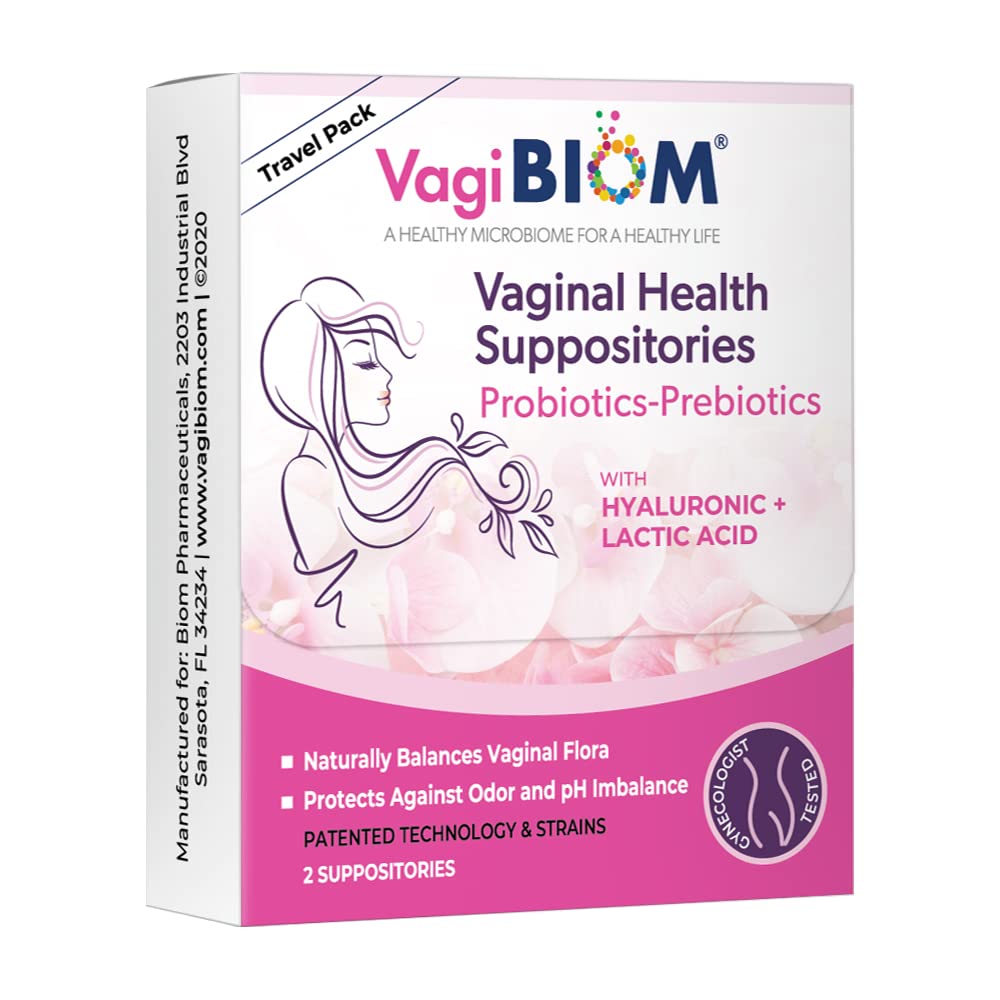 VagiBiam Probioitc Suppositoire Pack de voyage pratique avec 2 suppositoires: Microbiome Flora Balance. Régime de contrôle de l'odeur; Équilibre et Nourrit Flore en santé