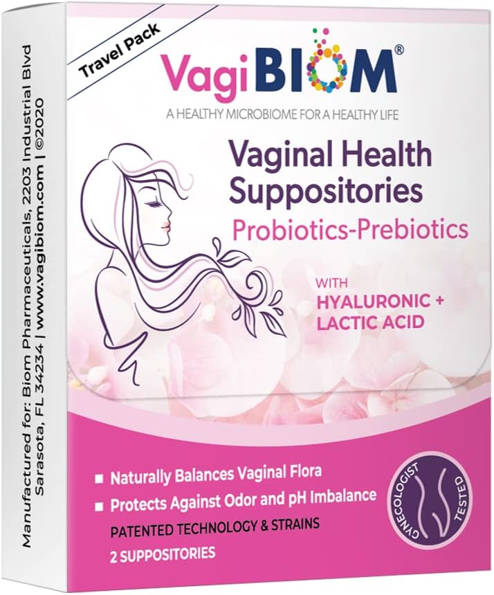 VagiBiam Probioitc Suppositoire Pack de voyage pratique avec 2 suppositoires: Microbiome Flora Balance. Régime de contrôle de l'odeur; Équilibre et Nourrit Flore en santé
