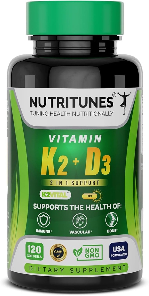 Vitamin D3 K2–5000 IU D3 & 100 mcg K2 MK-7 – Supports Bone, Heart & Immune Health – K2 D3 Vitamin Supplement – 120 Softgels, 4 Month Supply