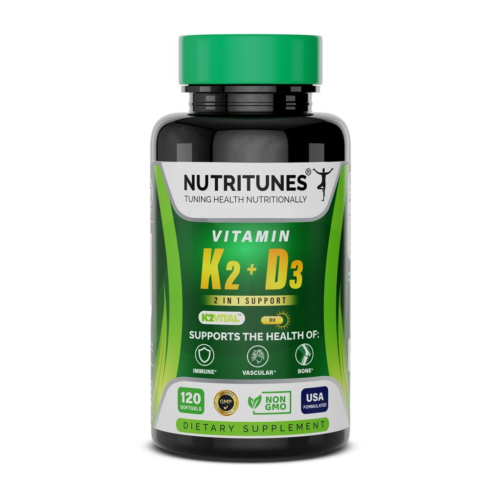Vitamine D3 K2–5000 UI D3 & 100 mcg K2 MK-7 – Soutient la santé osseuse, cardiaque et immunitaire – supplément de vitamine K2 D3 – 120 softgels, approvisionnement de 4 mois
