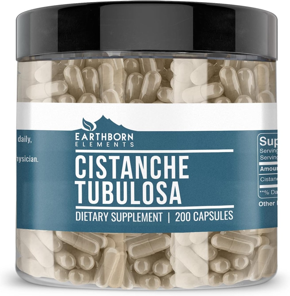 Éléments terriens Cistanche Tubulosa (200 capsules) Pure, Pas de remplissage ou d'additifs, laboratoire vérifié