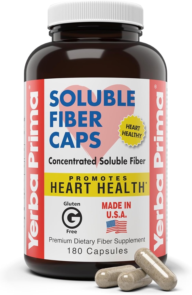 Formule de fibre soluble primaire Yerba Capsules, 180 Compte - Supplément de fibre diététique premium, fibre soluble naturelle concentrée, sans gluten, sans OGM, fabriqué aux États-Unis