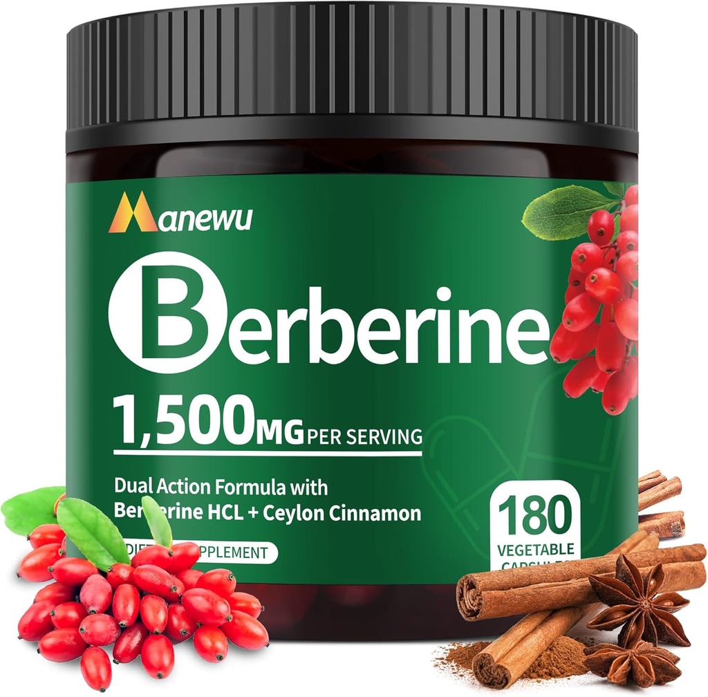 Supplément berbère biologique - 180 Count berbère avec Ceylan Cinnamon & Citrus Bergamot, Suppléments de cannelle, Complexe berbère 1500mg, Approvisionnement 3 mois