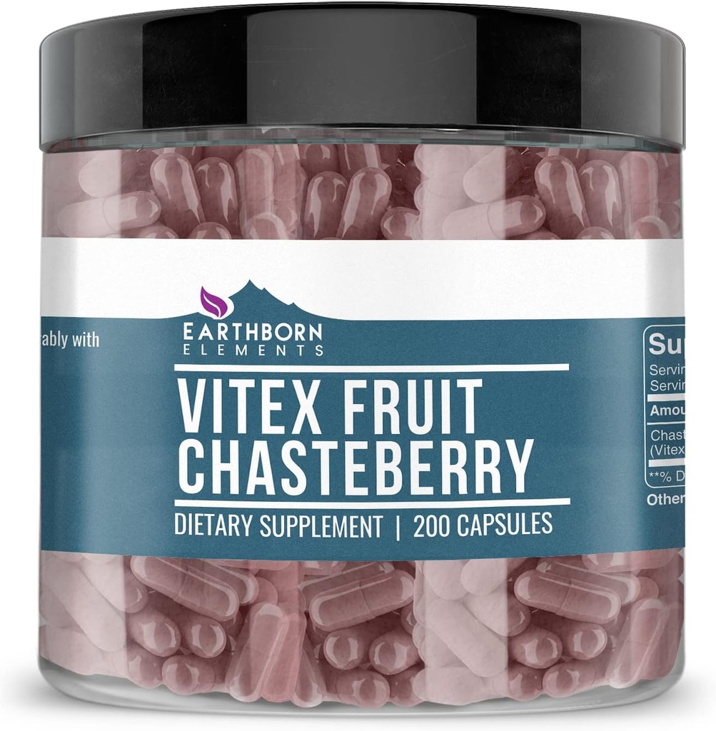 Éléments terriens Vitex (Chasteberry) 200 capsules, pures et non diluées, sans additifs