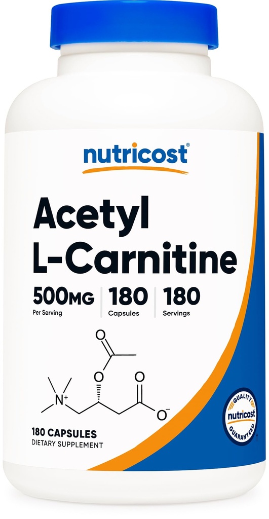 Nutricost Acétyl L-Carnitine (ALCAR) 500mg, 180 capsules, 180 portions - Sans OGM et sans gluten, 1 gélule par portion