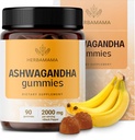 HERBAMAMA Ashwagandha Gummies - 2000mg Racine pure Ashwagandha avec poivre noir pour le calme et l'humeur support - Vegan, Suppléments de calmant non-OGM pour les adultes - 90 Pectines à base de bananes aromatisées