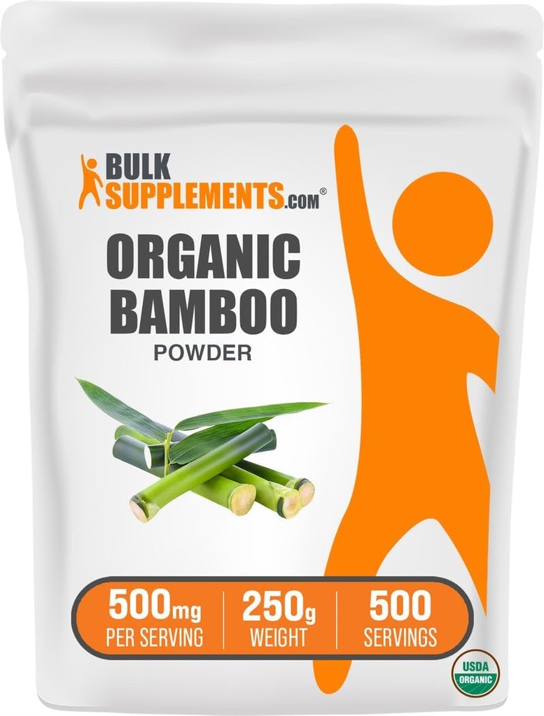 BulkSupplements.com Poudre de bambou biologique - Suppléments de silice, Supplément de bambou - Sans gluten, 500mg par portion, 250g (8,8 oz) (paquet de 1)