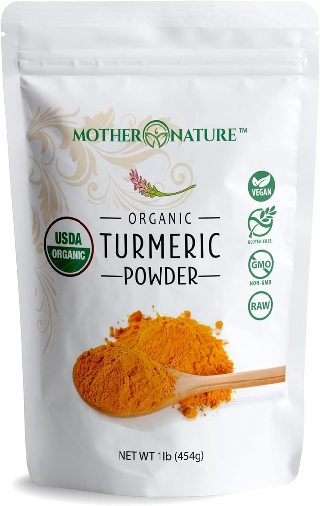 Poudre de curcuma biologique avec Curcumine - Racine de curcuma cultivée indienne (1 lb, 16Oz) - puissant soulagement de l'inconfort articulaire, réduire l'accumulation, l'antioxydant - végétalien, sans gluten, sans OGM et sans lait