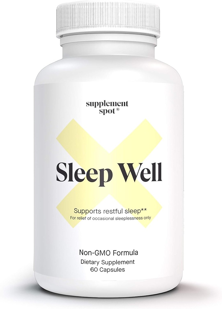 Sleep Well Natural Sleep Aid – Non-Habit Formula Supplement for Adults w/Magnesium, L-Theanine, GABA & Serotonin – Sleep Support Supplement for Adults (60 Capsules, 30 Servings)
