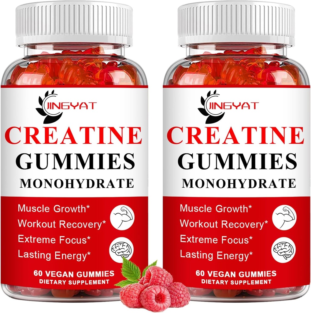(2 Pack) Créatine monohydratée Gommies Sans sucre Créatine à croquer pour la construction de muscles,Bost Focus,Strength,Endurance, 5g Créatine monohydratée Gommy pour les hommes et les femmes, 4X plus forte que les capsules en poudre