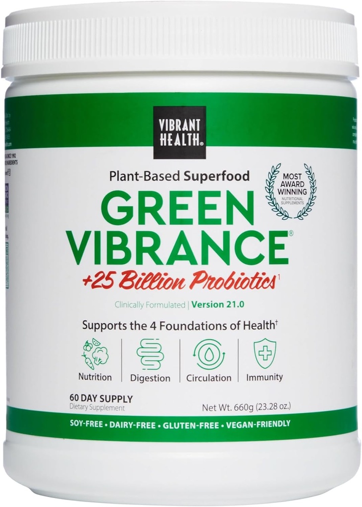 Santé vive, Vibrance verte, Poudre Vegan Superfood, Énergie Boost, 60 portions