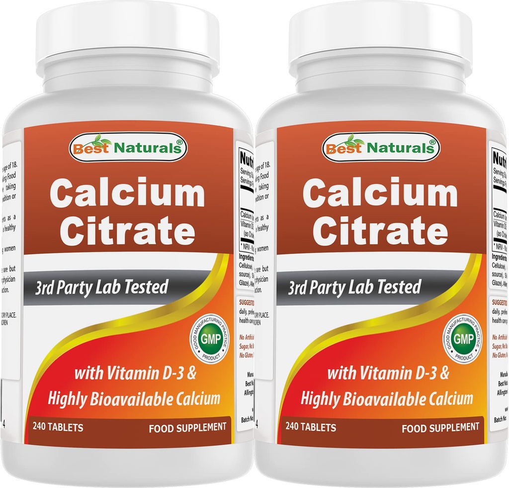 Meilleur citrate de calcium naturel avec vitamine D-3 240 Comprimés (240 Nombre (paquet de 2))