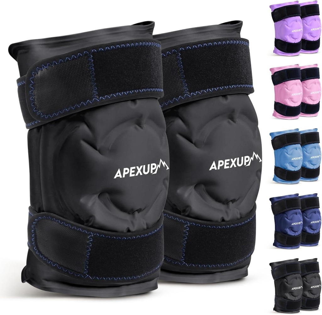 Paquet de glace APEXUP pour soulager la douleur au genou, grand enroulement réutilisable après chirurgie, gel froid flexible pour blessures, soulagement de la douleur pour le dos, l'épaule, l'ormeau, la cheville et la jambe (noir, L, 2PK)