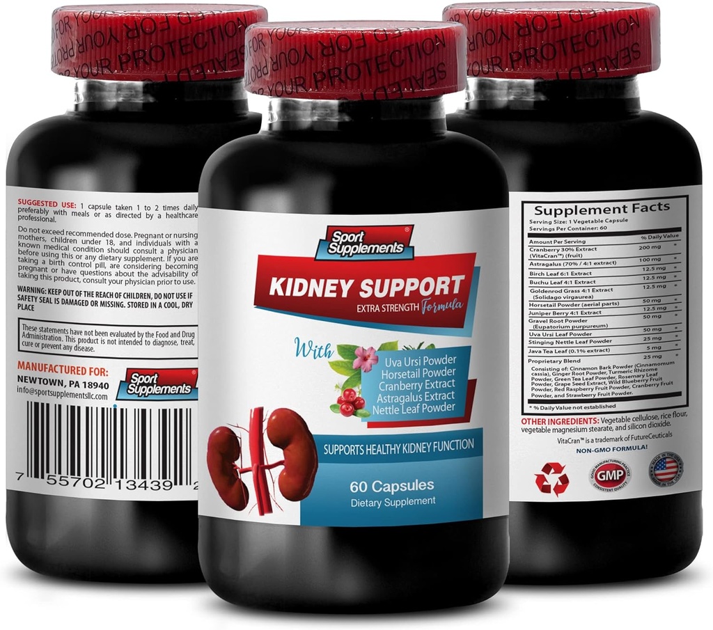 Supplément alimentaire de soutien immunitaire - Soutien au rein - Vitamines de canneberge, Nettoyage du rein, Détox de nettoyage du rein et formule de réparation, Supplément au rein, Supplément au foie et Supplément au rein - 1 bouteille 60 capsules