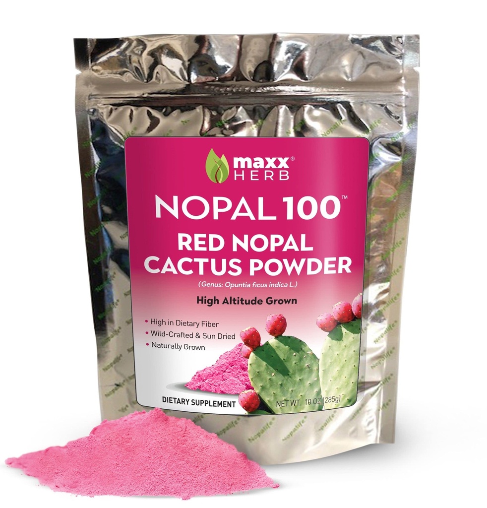 Maxx Herb rouge Nopal poudre de cactus, poudre de poire piquante - pour la digestion et le soutien immunitaire, haute en fibre alimentaire, végétalien, non-OGM et sans gluten - 10 Oz sac (28 portions)