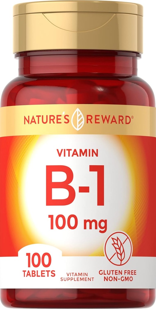 Vitamine B1 100mg (Thiamine) - 100 Nombre - Supplément végétal, sans OGM et sans gluten - par la récompense de la nature