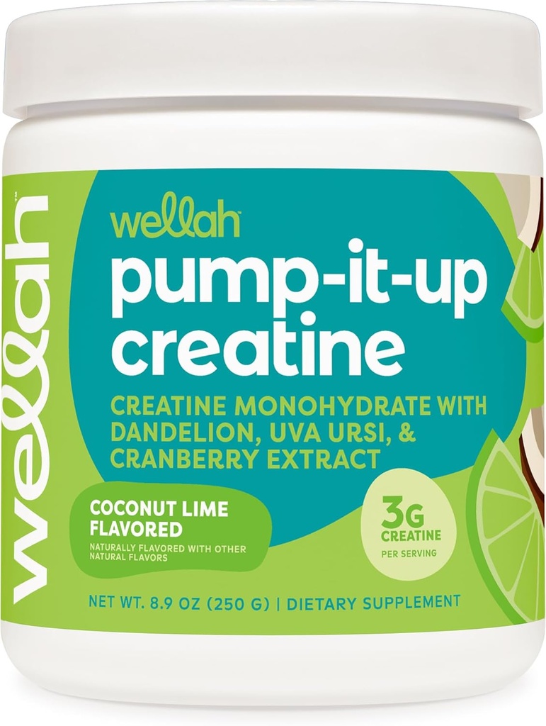 Wellah Creatine pour femmes (50 portions, chaux de noix de coco) - Creatine monohydratée avec Dandelion et extrait de canneberge