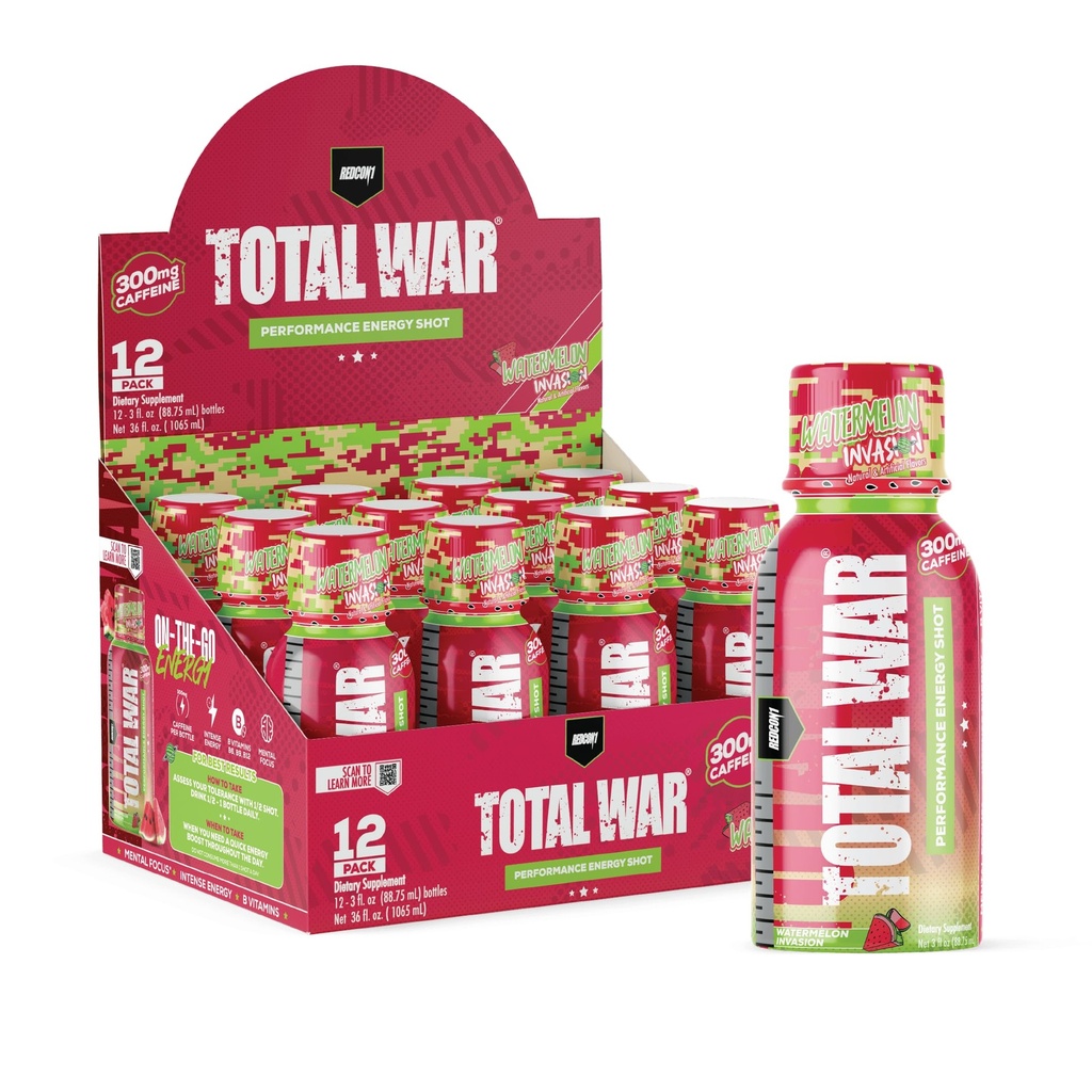 REDCON1 Total de tir d'énergie avant l'entraînement de guerre - 300 mg de tir de caféine avec des vitamines B et 0 sucre - tir d'énergie longue durée pour le soutien de la cible - carburant votre entraînement ou journée de travail - Invasion de pastèque (12 comte)