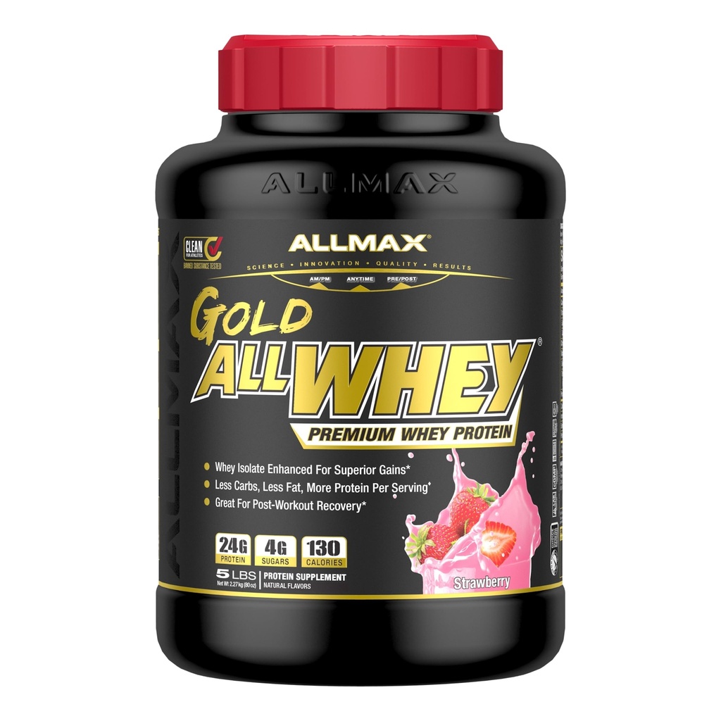ALLMAX Gold ALLWHEY Whey Protein Powder, Strawberry, 5 lb, 24g Protein Per Scoop, High Protein for Muscle Recovery, Lean Muscle Growth & Post Workout Nutrition, Gluten Free, 71 Servings