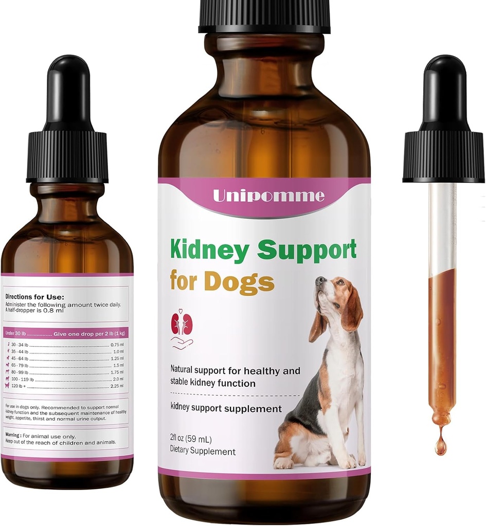 Kidney Support Supplement for Dogs - Supports Kidney Function Health in Dog - Natural Herbal Drops 2 oz - Improve Blood in Urine, Lack of Appetite, Weight Loss, Excessive Drinking, Lethargy, Dull Coat
