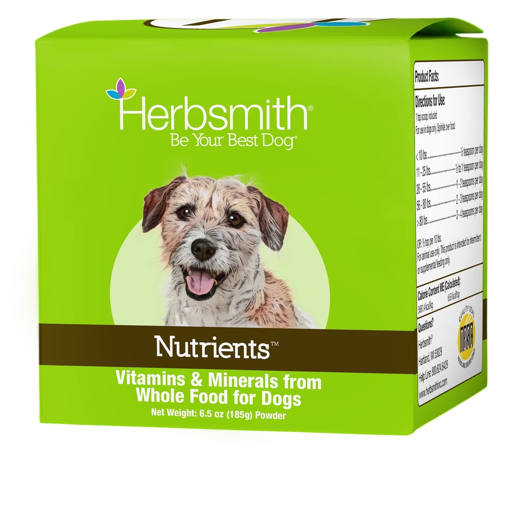 Herbsmith Nutriments Superfood Dog Multivitamine avec des vitamines et des minéraux des aliments entiers Boost Kibble ou bricolage cru avec des antioxydants pour les chiots aux aînés - 6,5 oz
