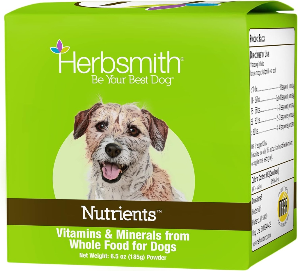 Herbsmith Nutriments Superfood Dog Multivitamine avec des vitamines et des minéraux des aliments entiers Boost Kibble ou bricolage cru avec des antioxydants pour les chiots aux aînés - 6,5 oz
