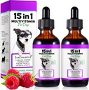 Multivitamine de chien, 15 en 1 gouttes liquides Multivitamine de chien suppléments, Vitamines de chien pour la santé cardiaque, os, articulaire, peau et manteau, Bladder, système immunitaire soutien 60ml-2pcs