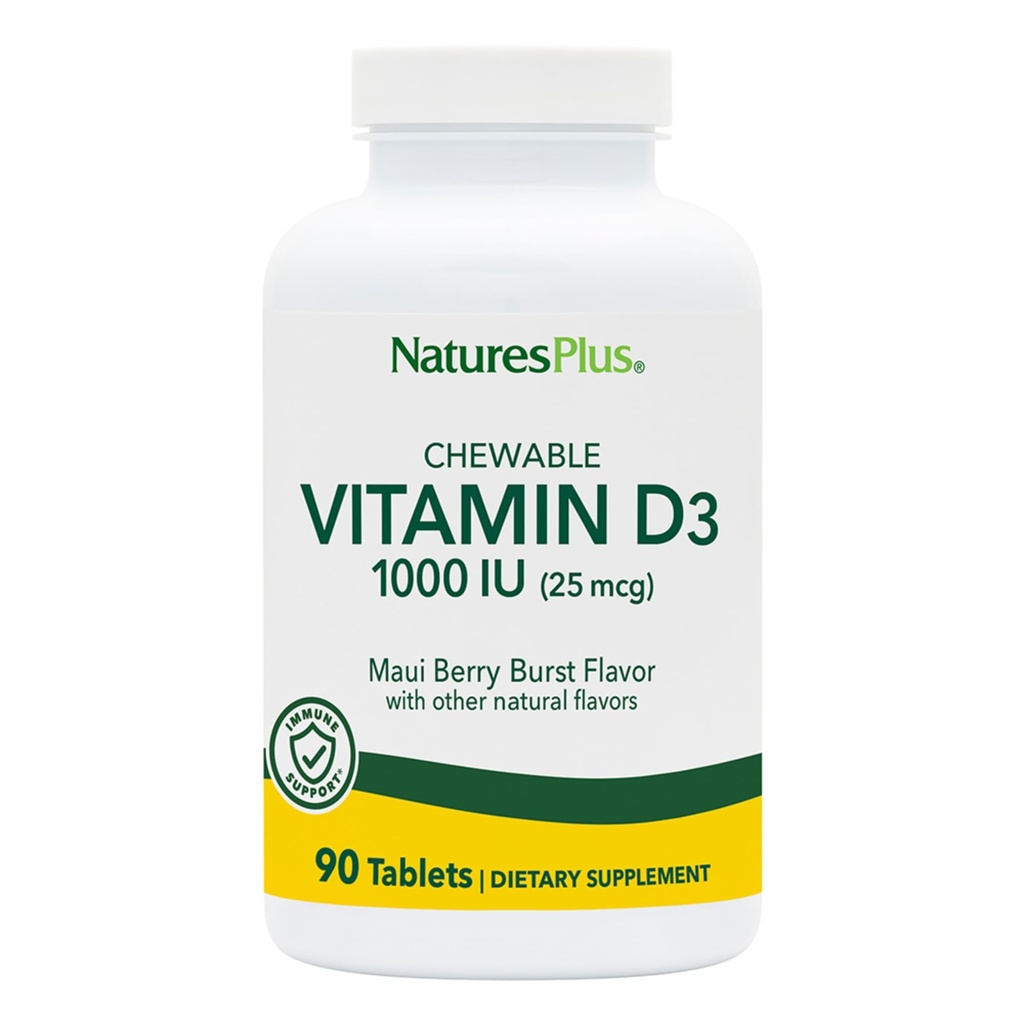 NaturesPlus Vitamine D3 (1000 UI) - 90 Comprimés à croquer, Saveur Maui Berry Burst - Végétarien, Sans gluten - 90 portions