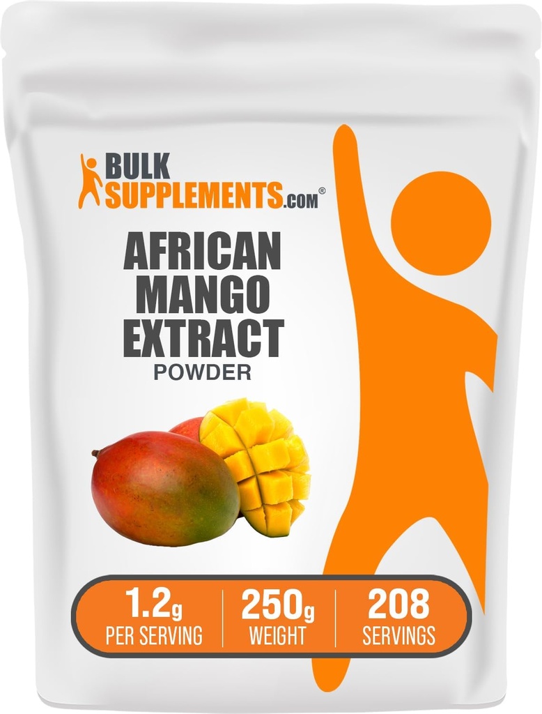 BulkSupplements.com Poudre d'extrait de mangue africaine - Irvingia Gabonensis, Poudre de mangue africaine - Sans gluten, 1,2g par portion, 250g (8,8 oz) (paquet de 1)