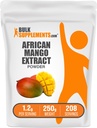 BulkSupplements.com Poudre d'extrait de mangue africaine - Irvingia Gabonensis, Poudre de mangue africaine - Sans gluten, 1,2g par portion, 250g (8,8 oz) (paquet de 1)