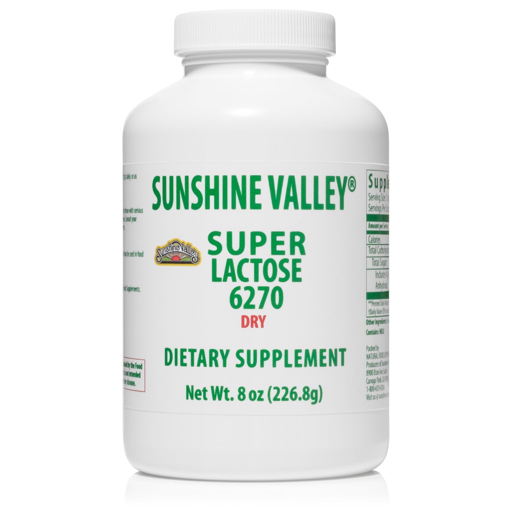 Sunshine Valley® Super Lactose Dry Powder (FREE FLOW POUR) - Enhancer naturel et enrobant de cuisson, sucre en poudre pour la cuisson et les mélanges alimentaires, stabilisant et remplissage des aliments - 8 oz