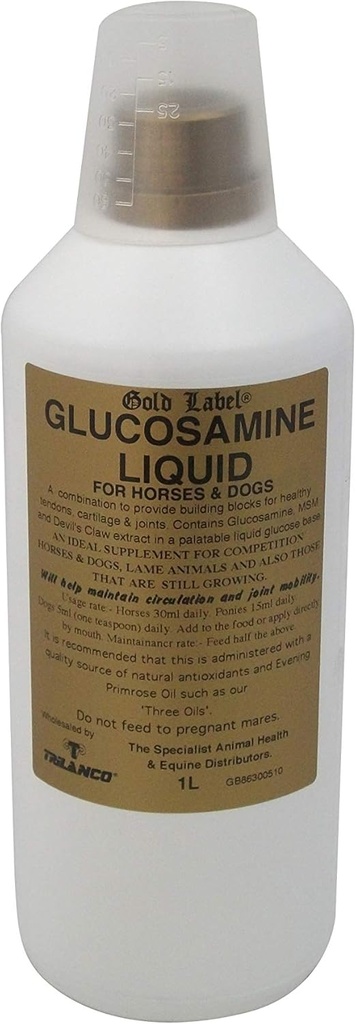 Étiquette d'or Glucosamine liquide, supplément pour chevaux, articulations saines et mobilité, 1 litre