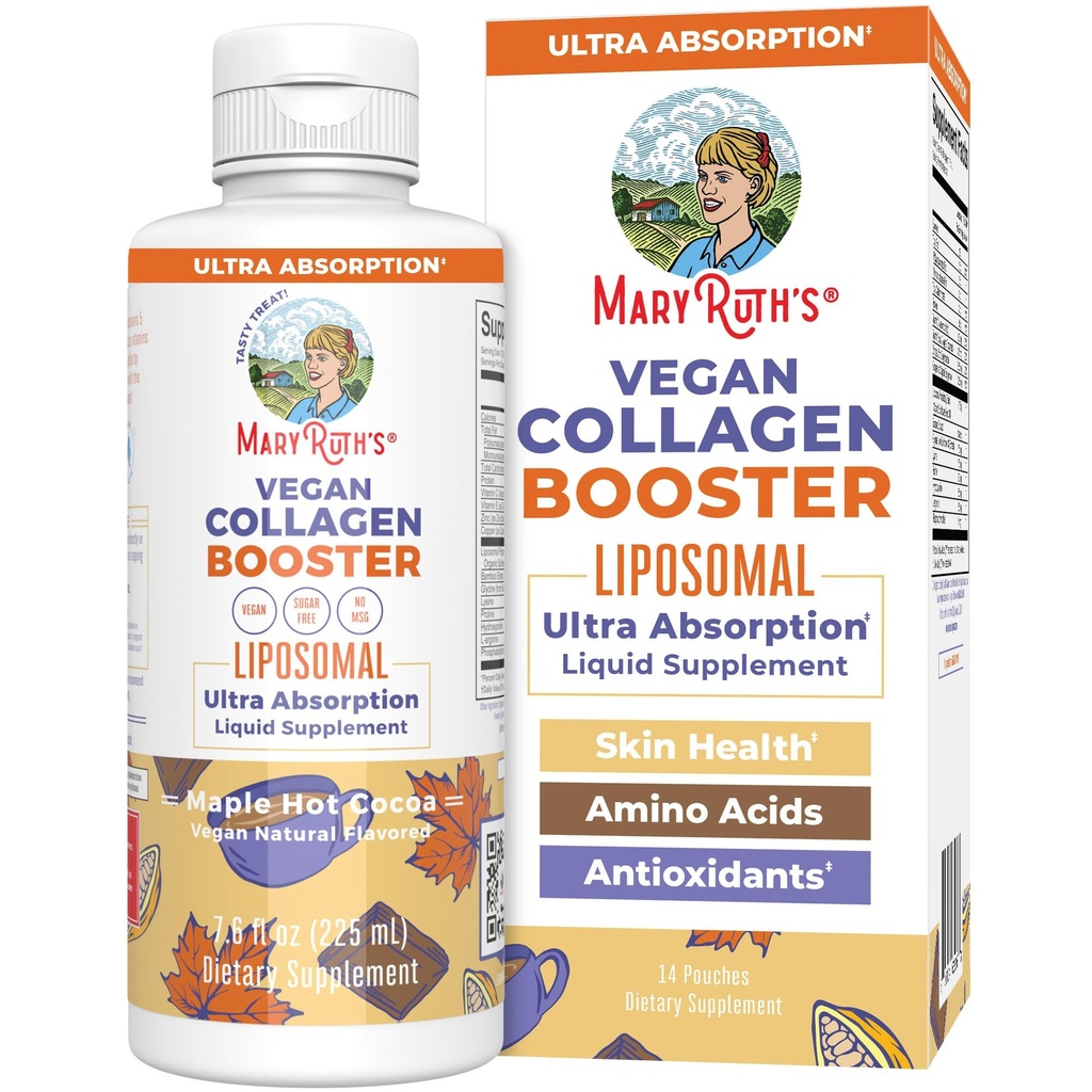 MaryRuth Organics Collagen Booster Liposomique, sans sucre, collagène liquide Booster avec vitamine C, vitamine E, zinc, cuivre et silice, soins de la peau et supplément de soutien articulaire, végétalien, non-OGM, 7,6 Fl Oz