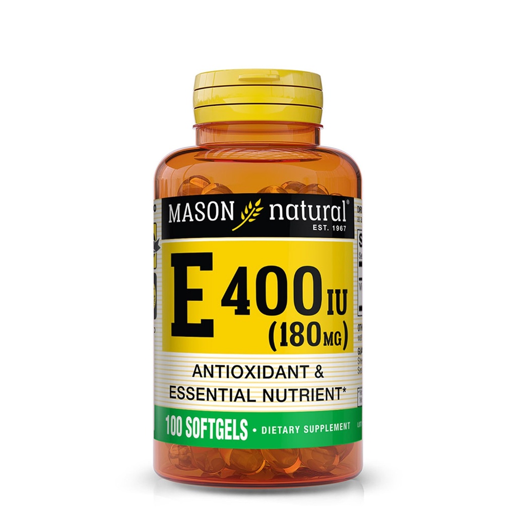 MASON NATURAL Vitamine E 180 mg (400 UI) - Antioxydant et nutritif essentiel, système immunitaire sain, peau et yeux, supplément du corps entier, 100 softgels
