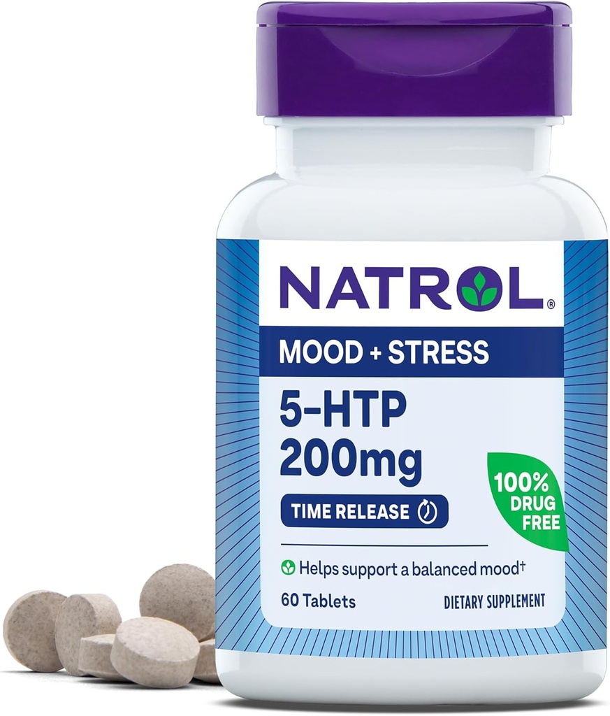 Natrol 5-HTP 200mg, supplément alimentaire aide à soutenir une humeur équilibrée, 60 comprimés de sortie de temps, 60 jours d'approvisionnement