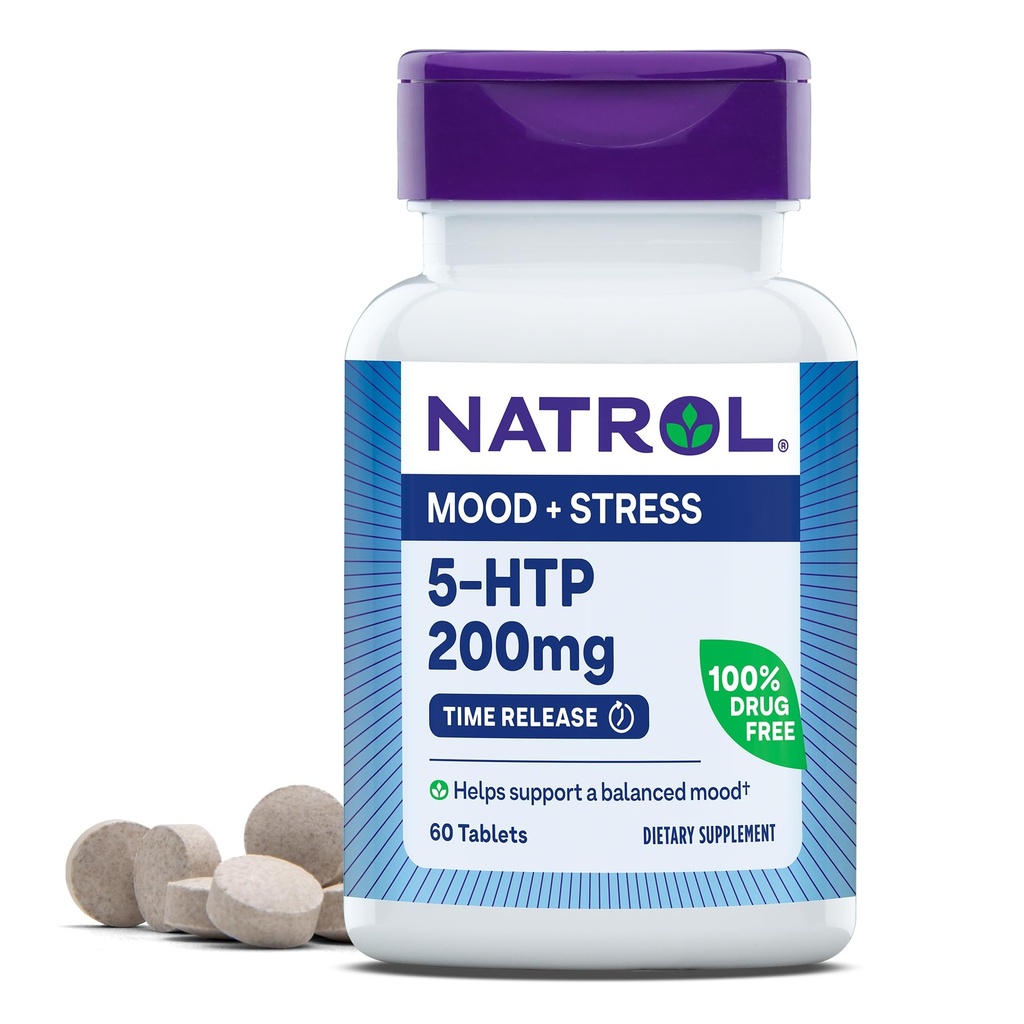 Natrol 5-HTP 200mg, supplément alimentaire aide à soutenir une humeur équilibrée, 60 comprimés de sortie de temps, 60 jours d'approvisionnement