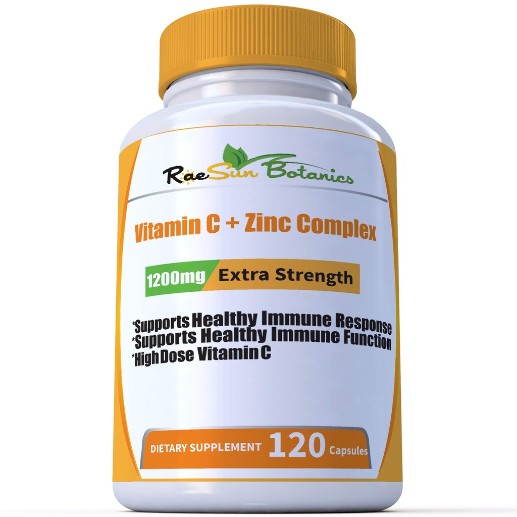 High Dose Extra Strength 1200mg Complexe Vitamine C + Zinc pour le soutien immunitaire Santé 120 Capsule 2 mois d'approvisionnement Capsule Veggie Non-OGM Sans gluten Vegan