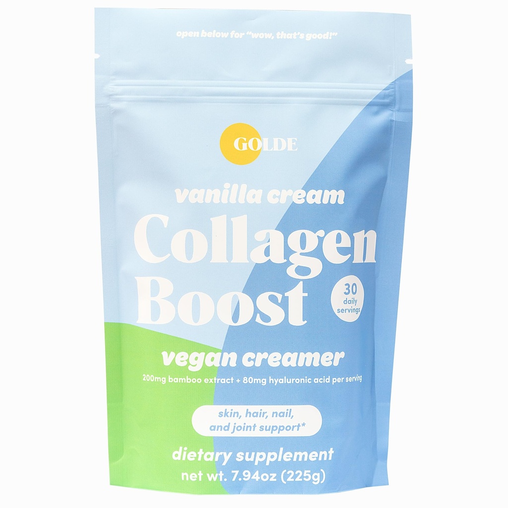 GOLDE - Collagen Boost Vegan Creamer - Vanilla Cream - Supplément de collagène à base de plantes avec l'acide hyaluronique, la biotine et l'extrait de bambou - soutient la santé des cheveux, de la peau et des ongles - 30 portions