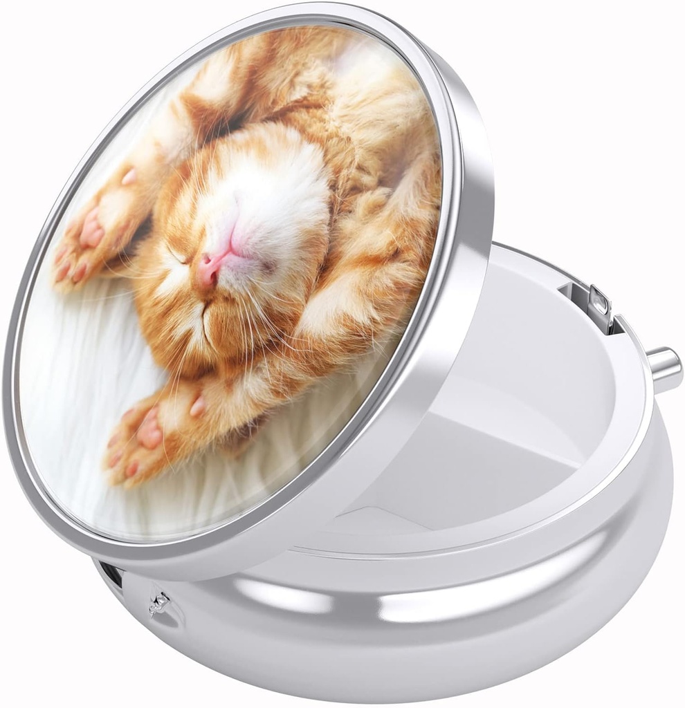Nipichsha Pill Box, Small Pill Case for Purse & Pocket, Cute Travel Medicine Organizer, Portable Medicine Container Holder to Hold Vitamins, Medication, Fish Oil & Supplement,Cute Cat
