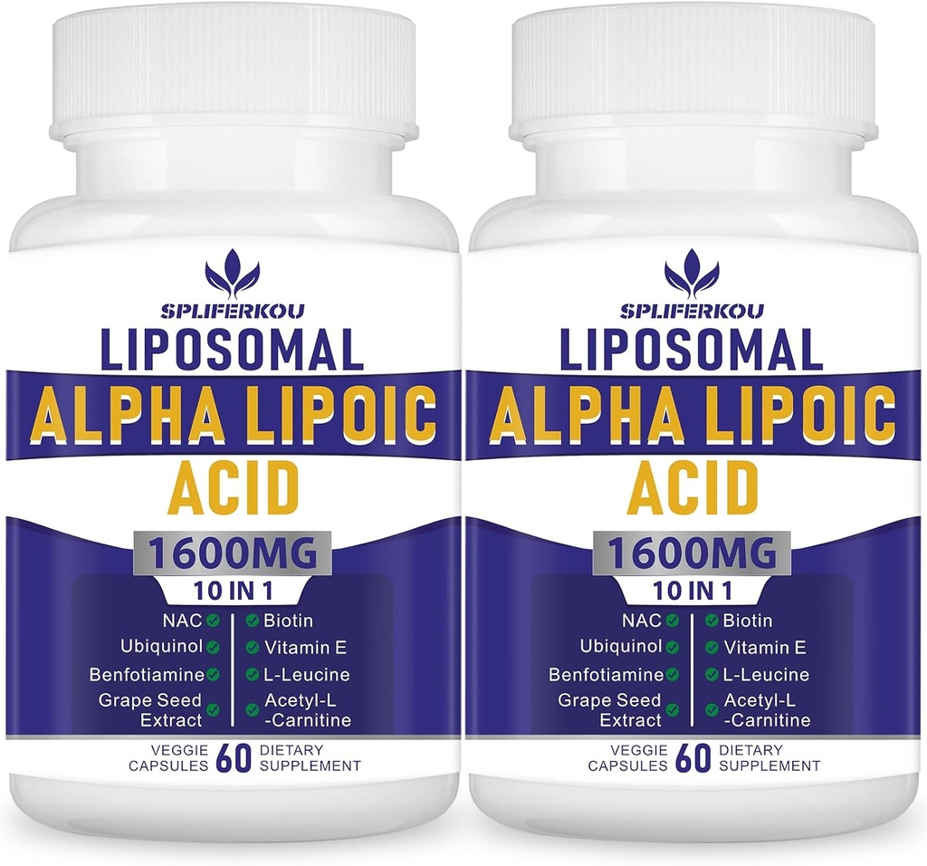 Acid alpha lipoïque liposomique 1600mg par portion, Acid alpha lipoïque suppléments nutritionnels pour la santé antioxydante, l'énergie et le métabolisme-Gluten Free&Non GMO 120 Capsules