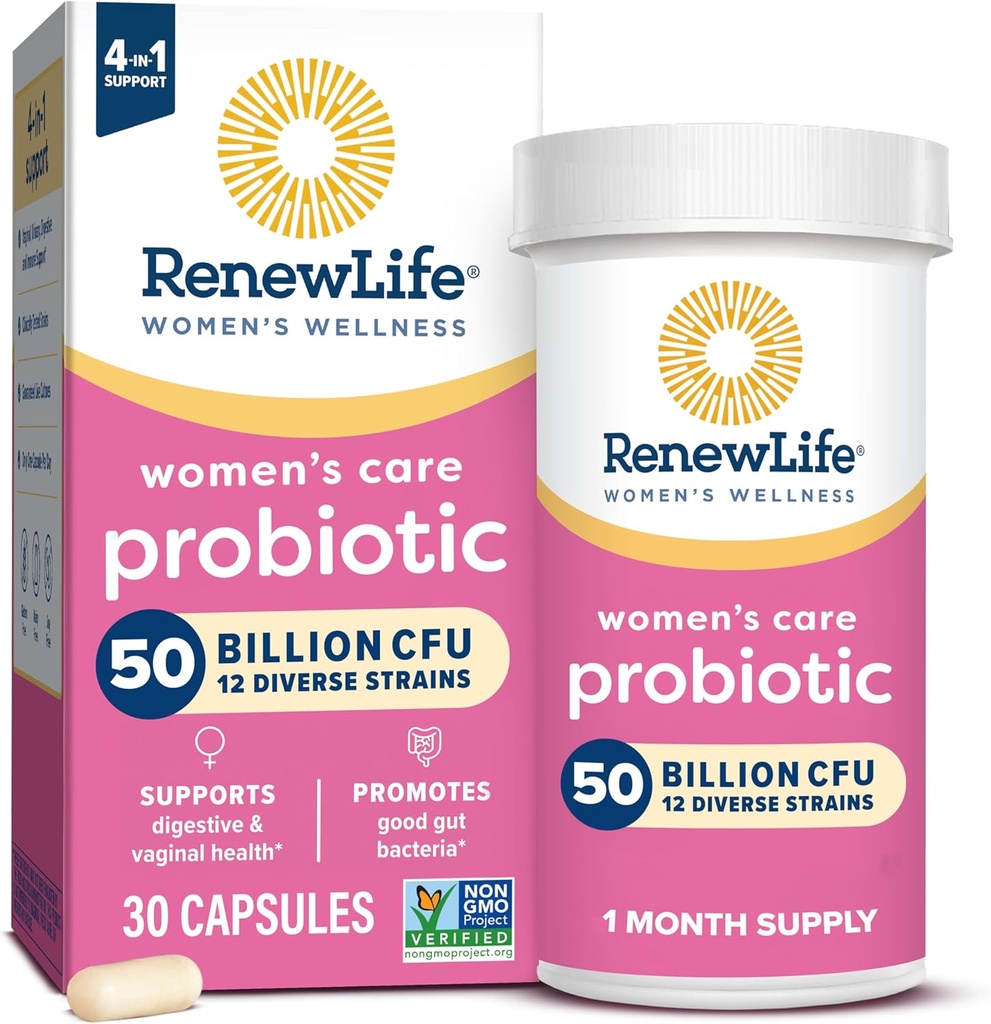 Renouveler la vie Capsules probiotiques pour femmes, 50 milliards d'UCF garantis, soutient l'équilibre du pH, vaginal, urinaire, digestif et immunitaire santé(2), L. Rhamnosus GG, laiterie, soja et sans gluten, 30 comte