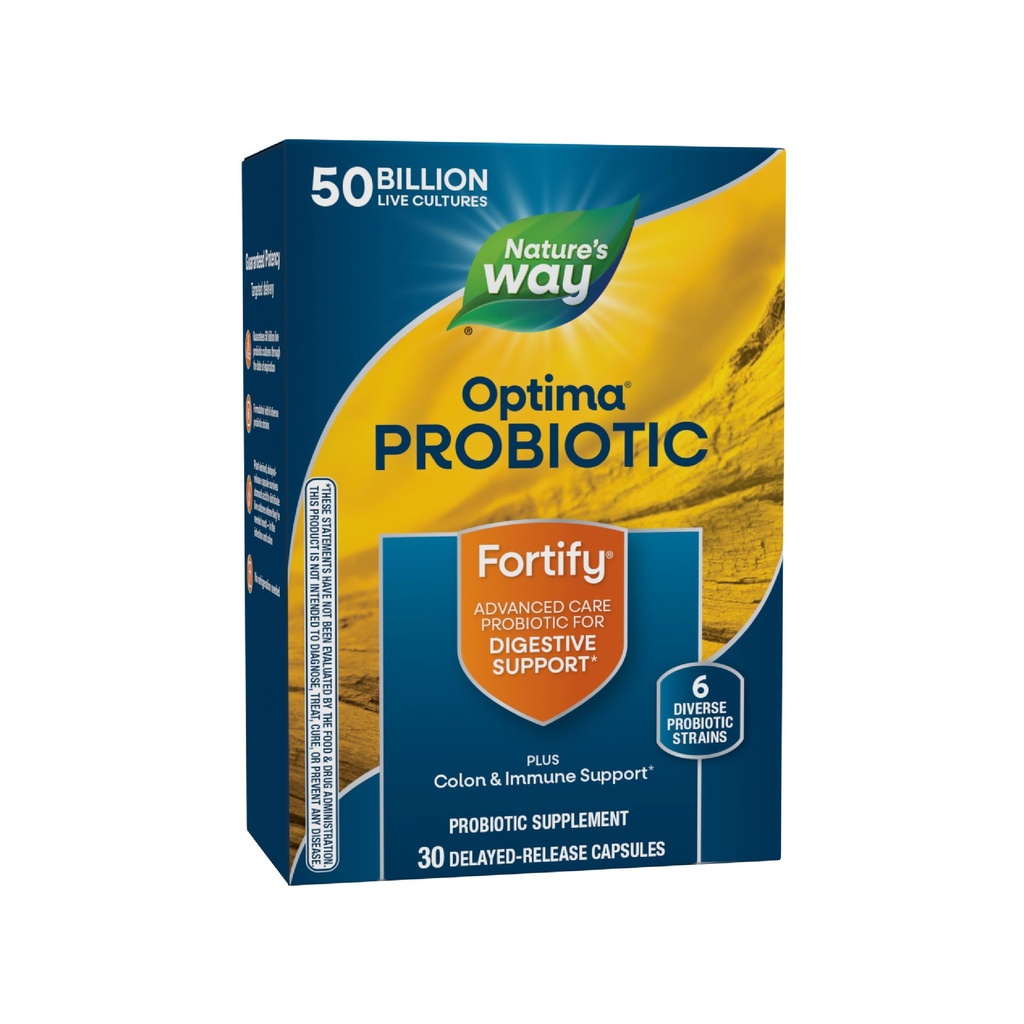 Nature's Way Fortify Optima Probiotic pour les hommes et les femmes, 50 milliards de cultures vivantes, 6 souches, soutient la santé digestive et immunitaire*, 30 capsules (paquetage mai vary)