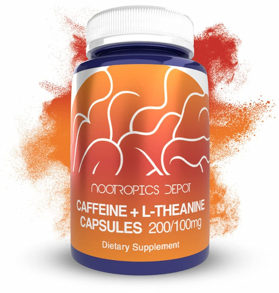 Nootropics Dépôt de caféine et L-Theanine Capsules de 60 Contient 200mg de caféine et 100mg de L-Theanine.