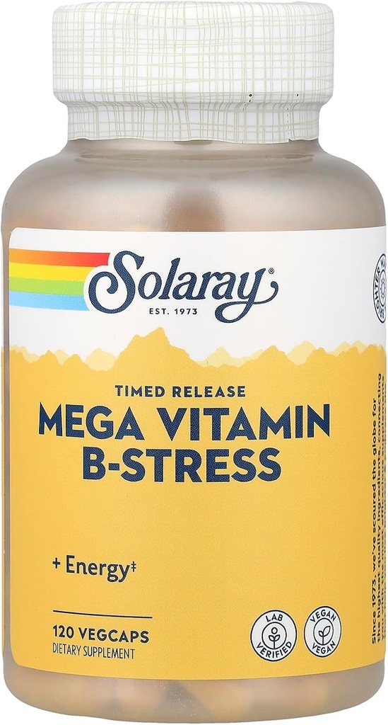 Solaray Mega B Stress Supplément de sortie à deux étapes, 120 comtes