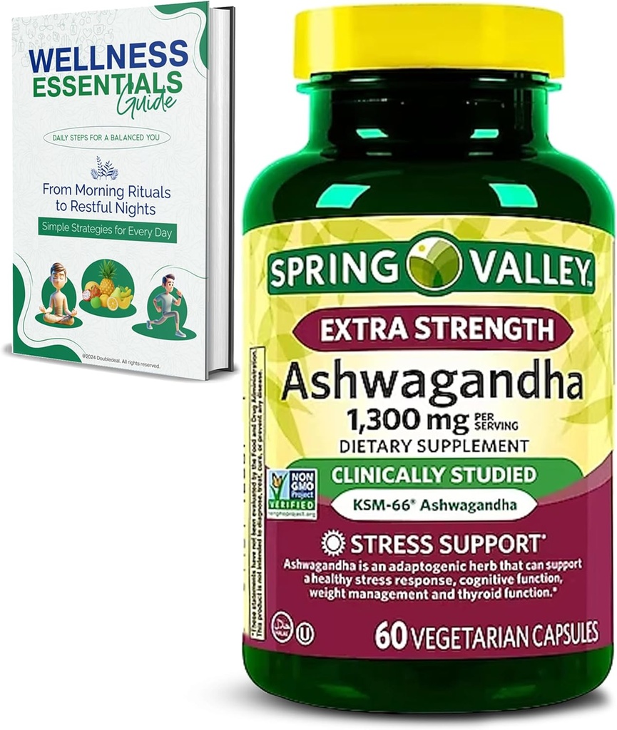 Extra Strength Ashwagandha 1300 mg, 60 Capsules végétariennes - Stress et soutien cognitif - Bien-être holistique, sans soja, sans gluten et sans lactose