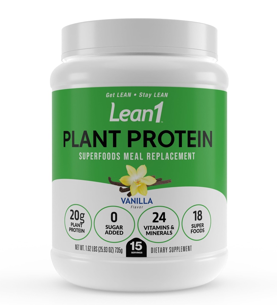 Poudre de protéines à base de plantes Lean1, substitut de repas, vanille, protéines propres, 15 portions