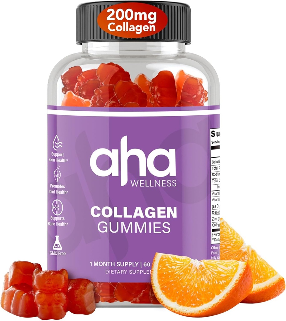 Collagène Gommies, cheveux, peau et ongles Collagène Supplément de soutien, 200 mg de collagène Peptides, Collagène pour femmes et hommes, Colagène, Vitamine C, Vitamine E, et zinc, Non-OGM, 30 portions