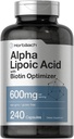Acide alpha lipoïque Horbäach 600mg, 240 capsules avec optimisation de la biotine, supplément sans OGM et sans gluten